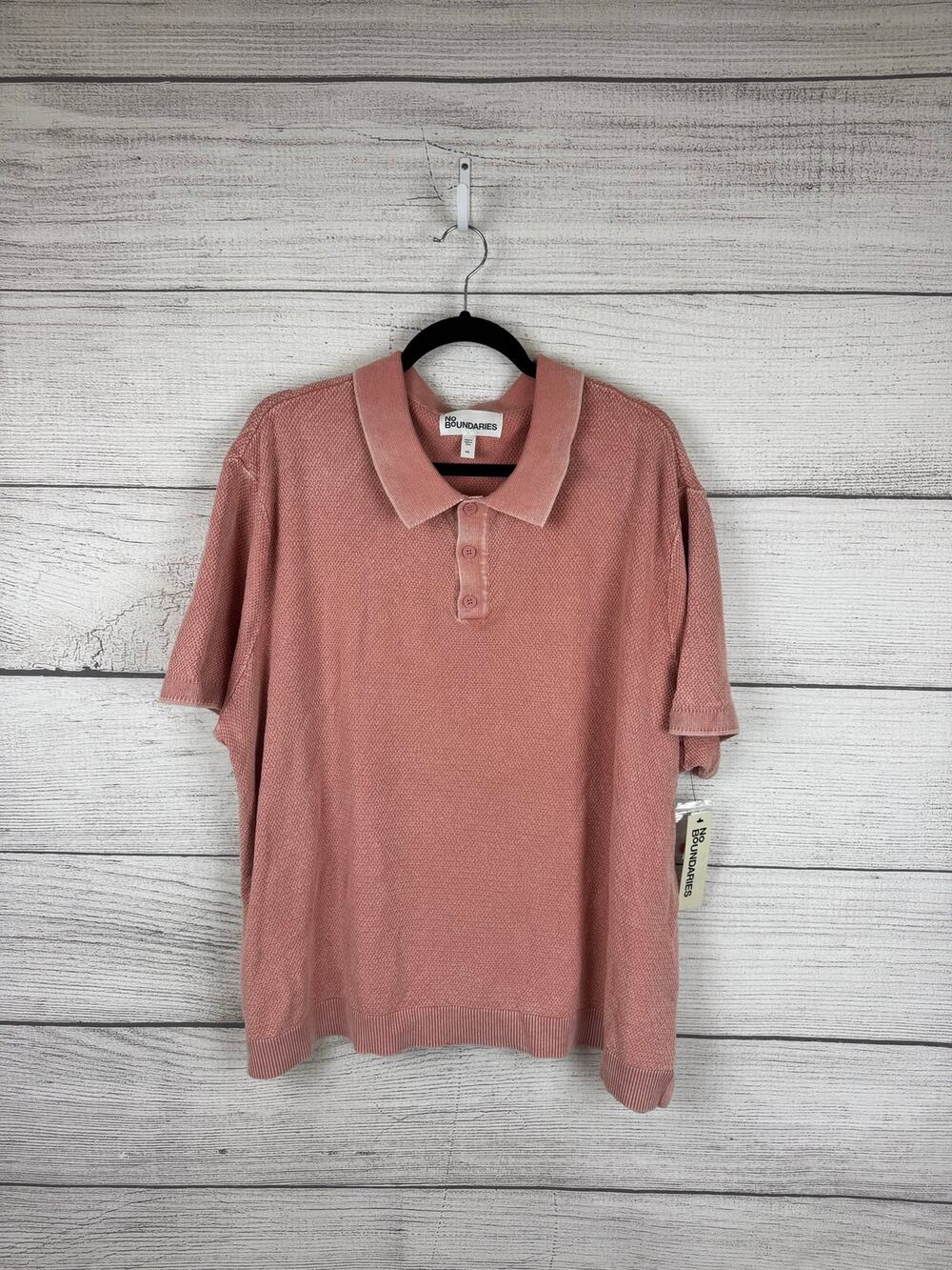 No Boundaries Men's Coral Washed Knit Light Sweater Polo Short Size 2XL